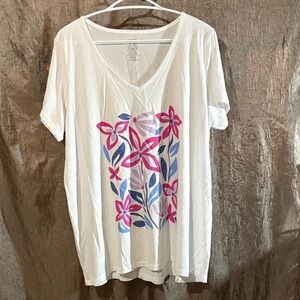 Floral Print V-Neck White Top